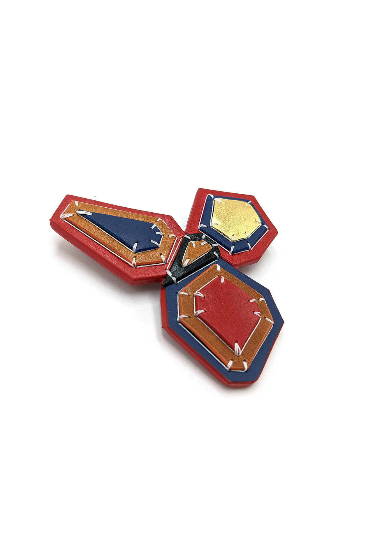 “True gems” abstract leather brooch_red