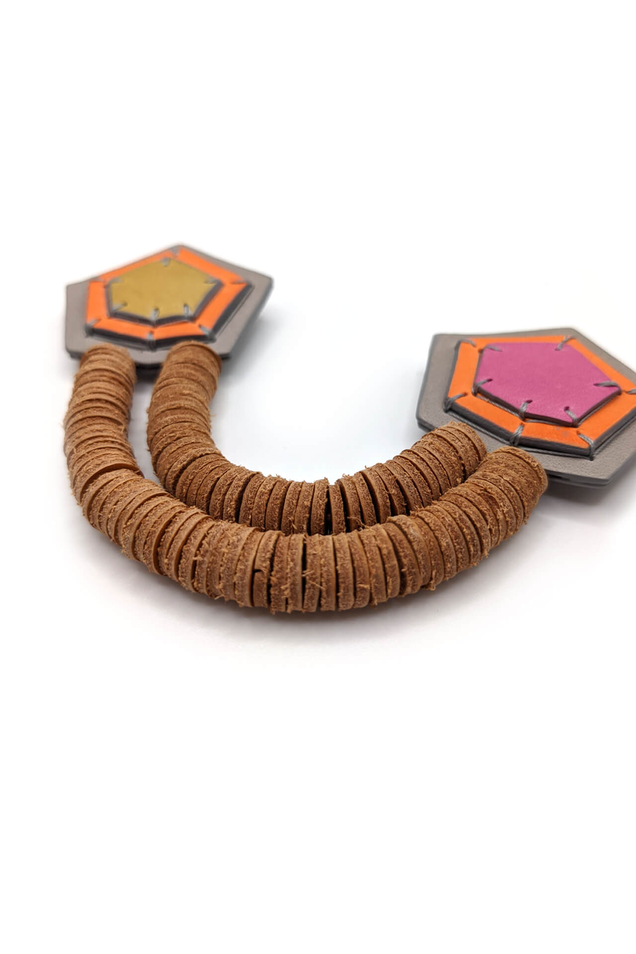 “True gems” 2 leather stones brooch_grey