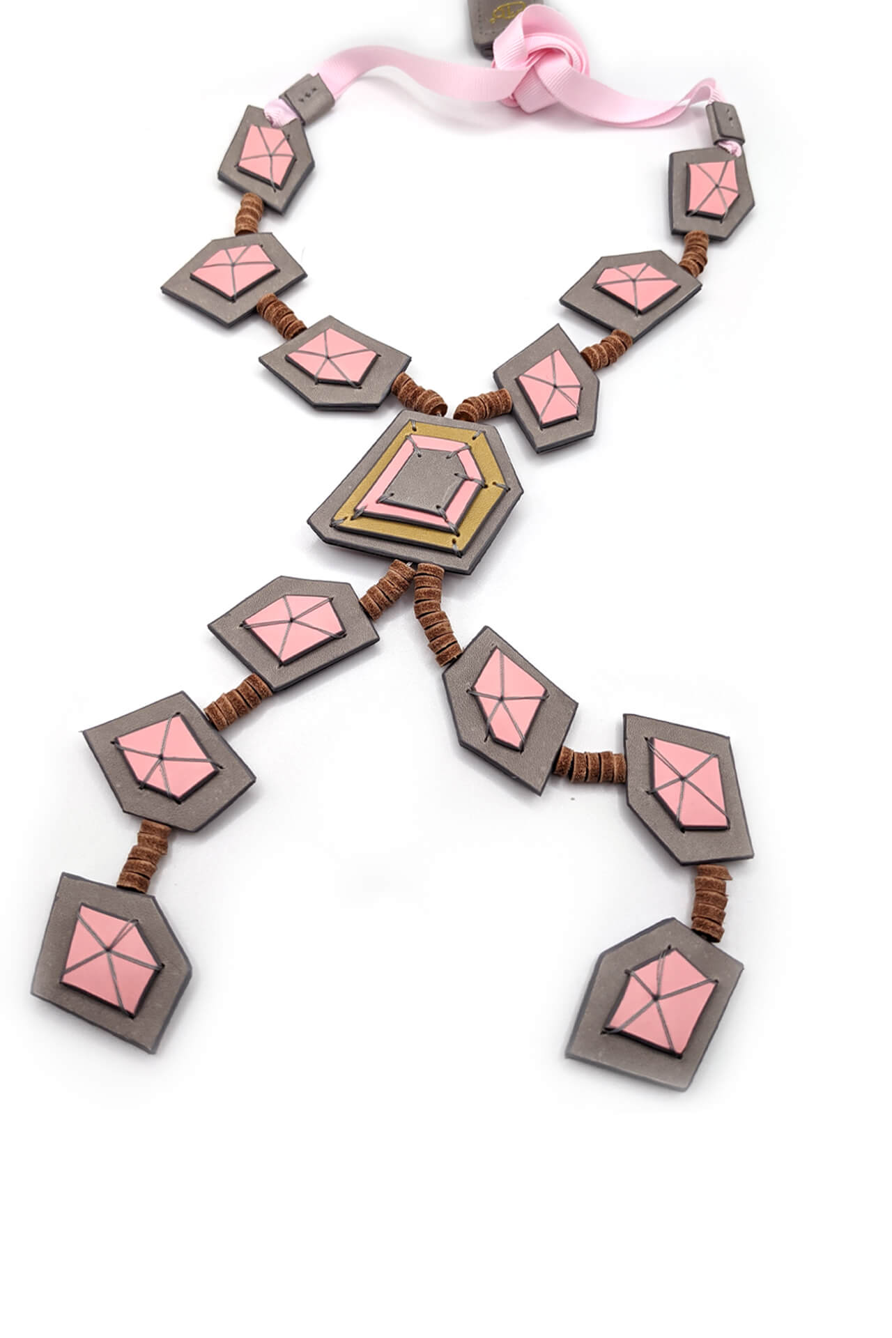 "True Gems" leather long necklace_pink