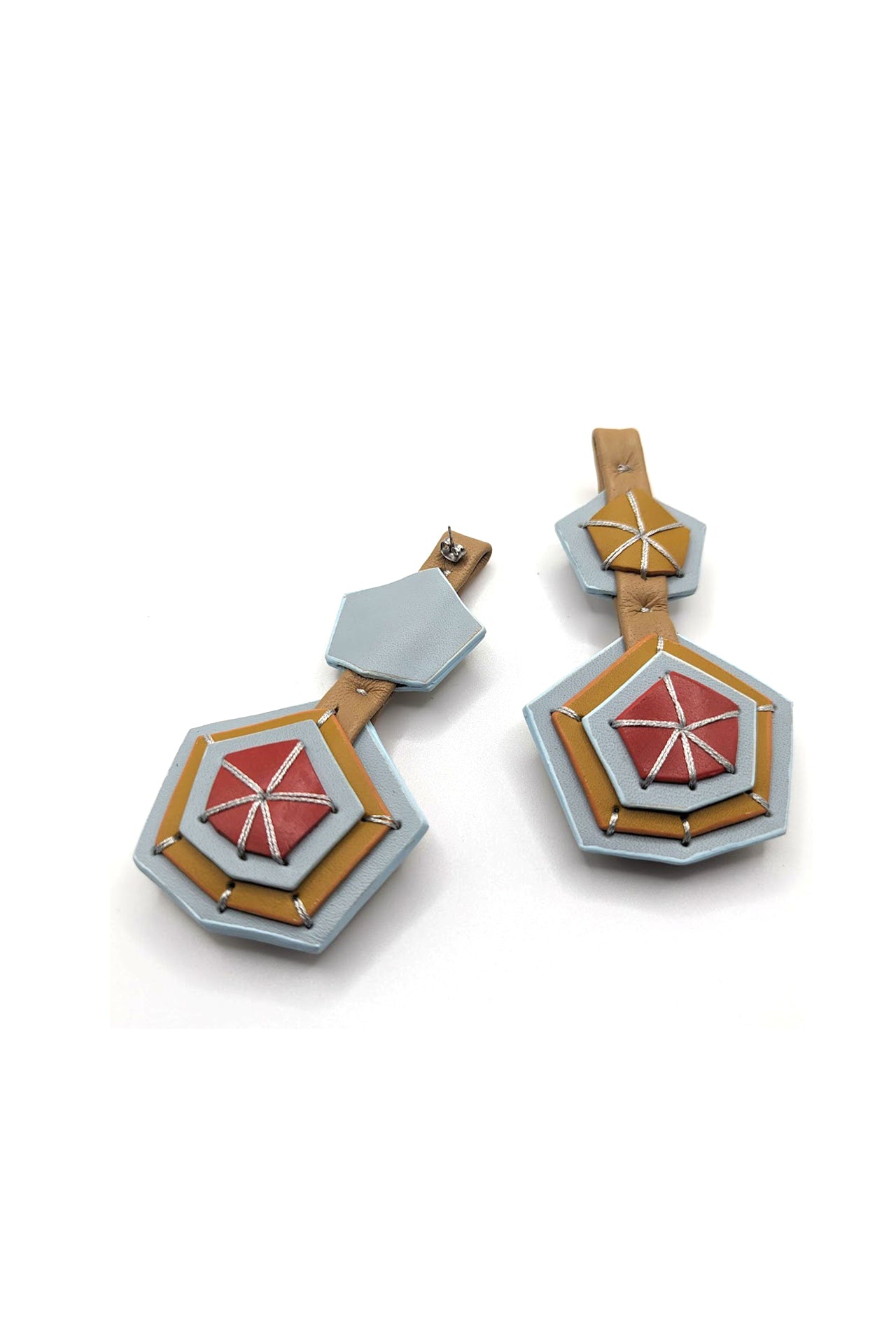 “True gems” long leather earrings_light_blue