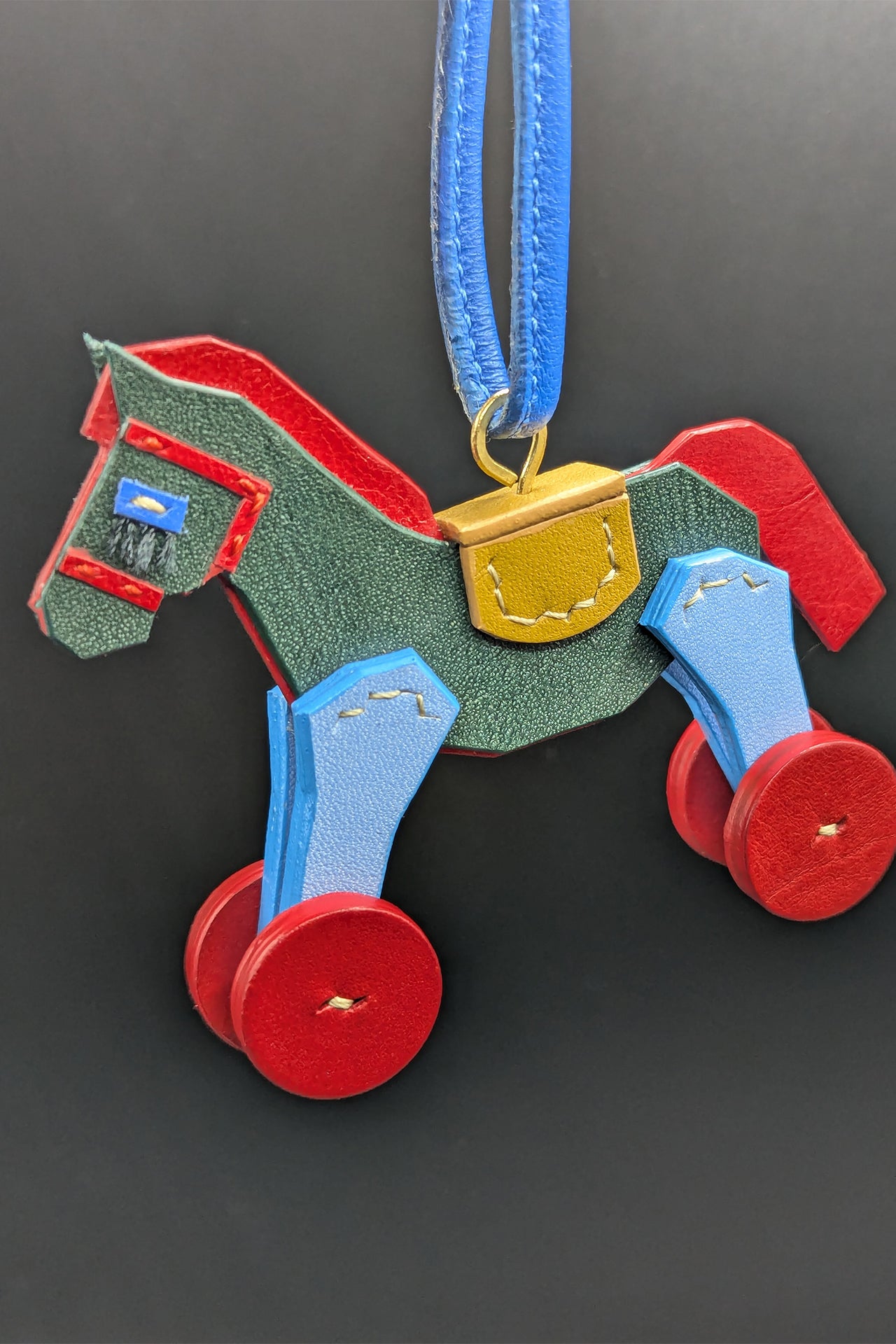 Handmade leather bag charm horse_green
