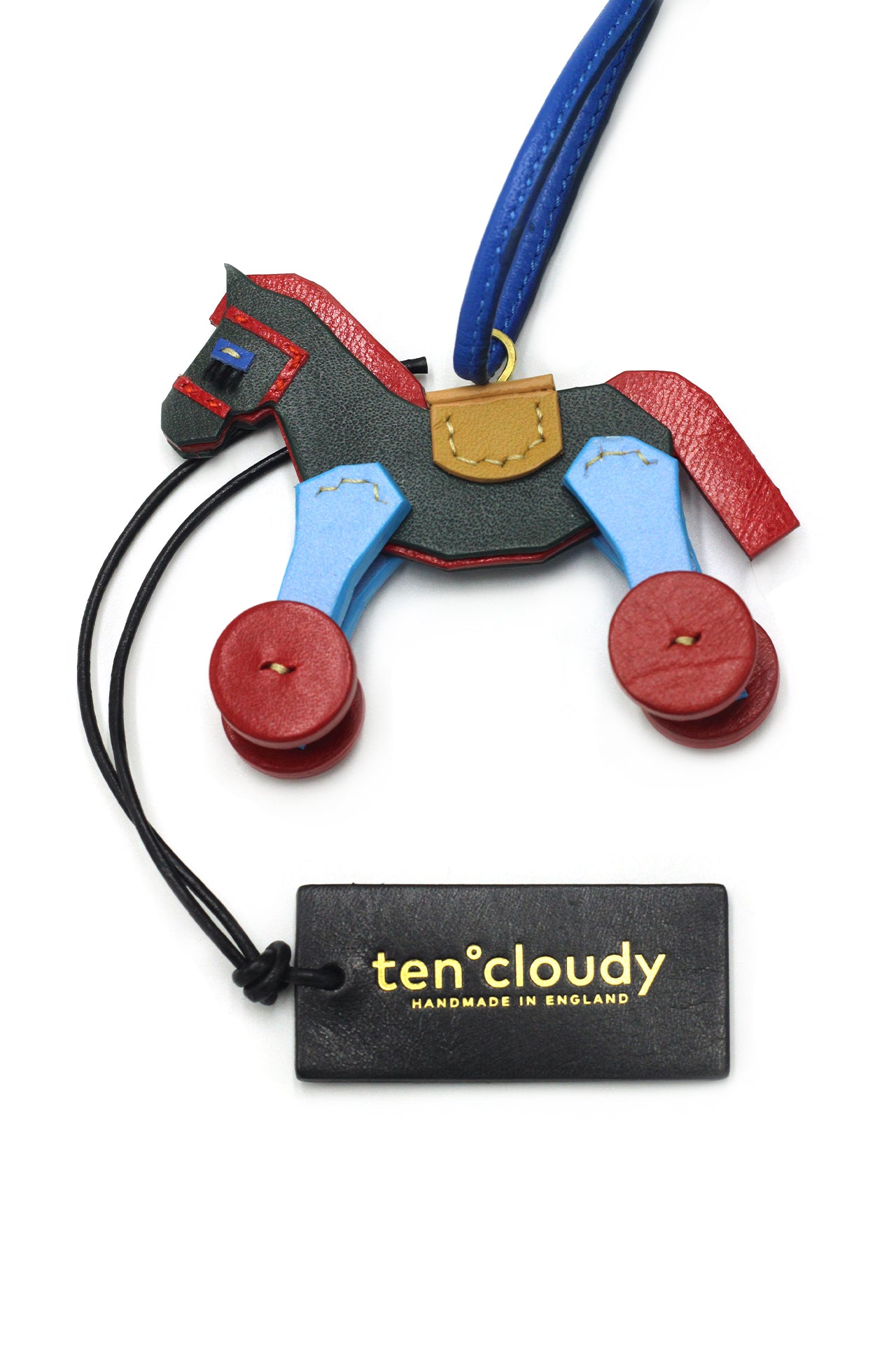 Handmade leather bag charm horse_green