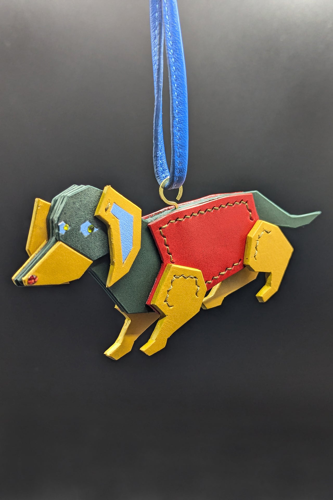 Handmade leather bag charm dachshund