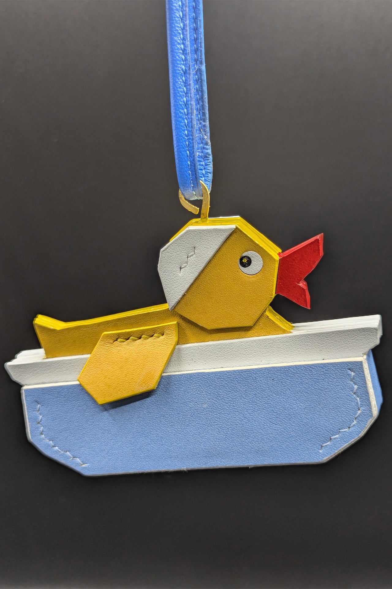 Handmade leather bag charm duck