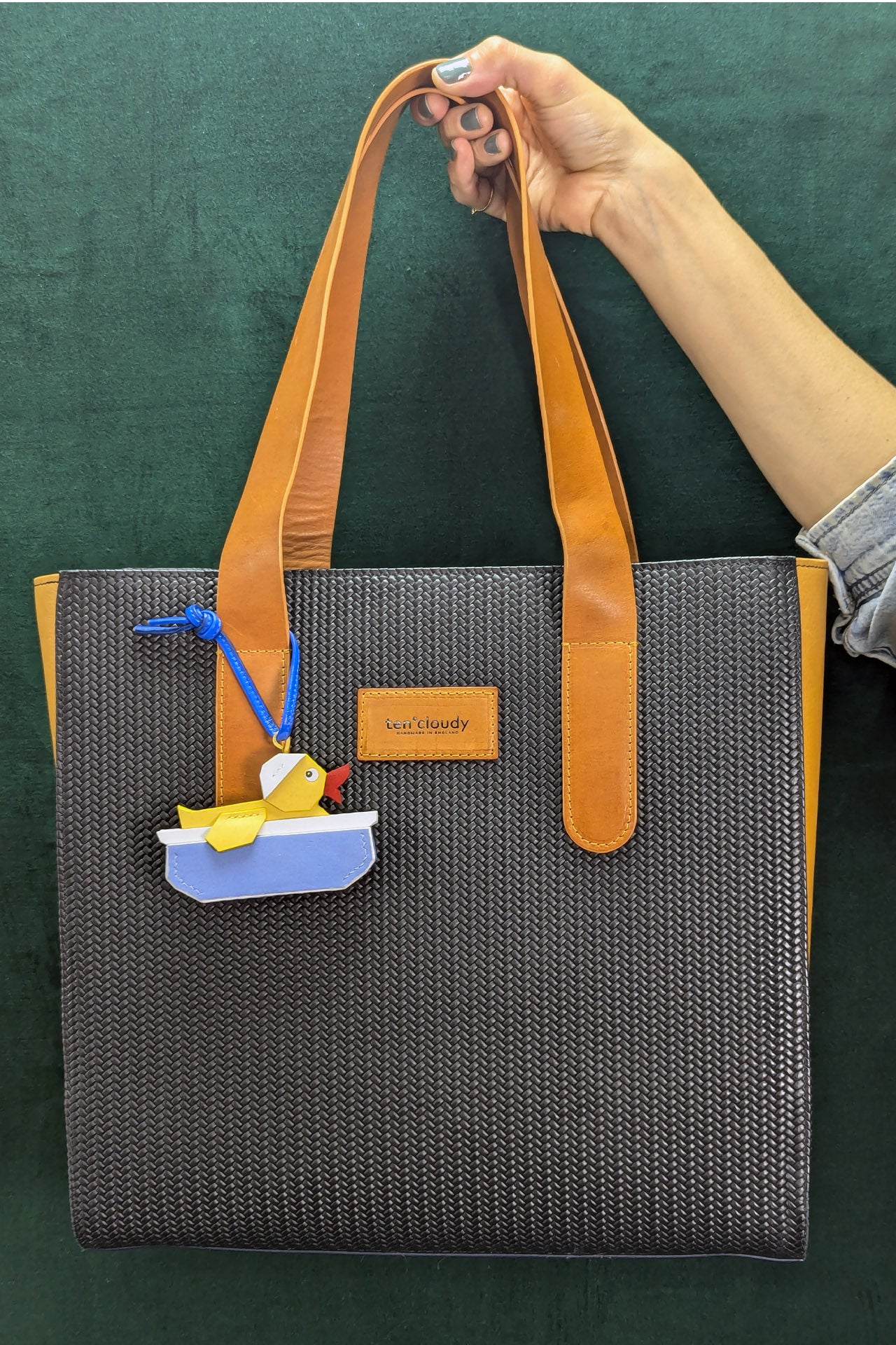 Handmade leather bag charm duck