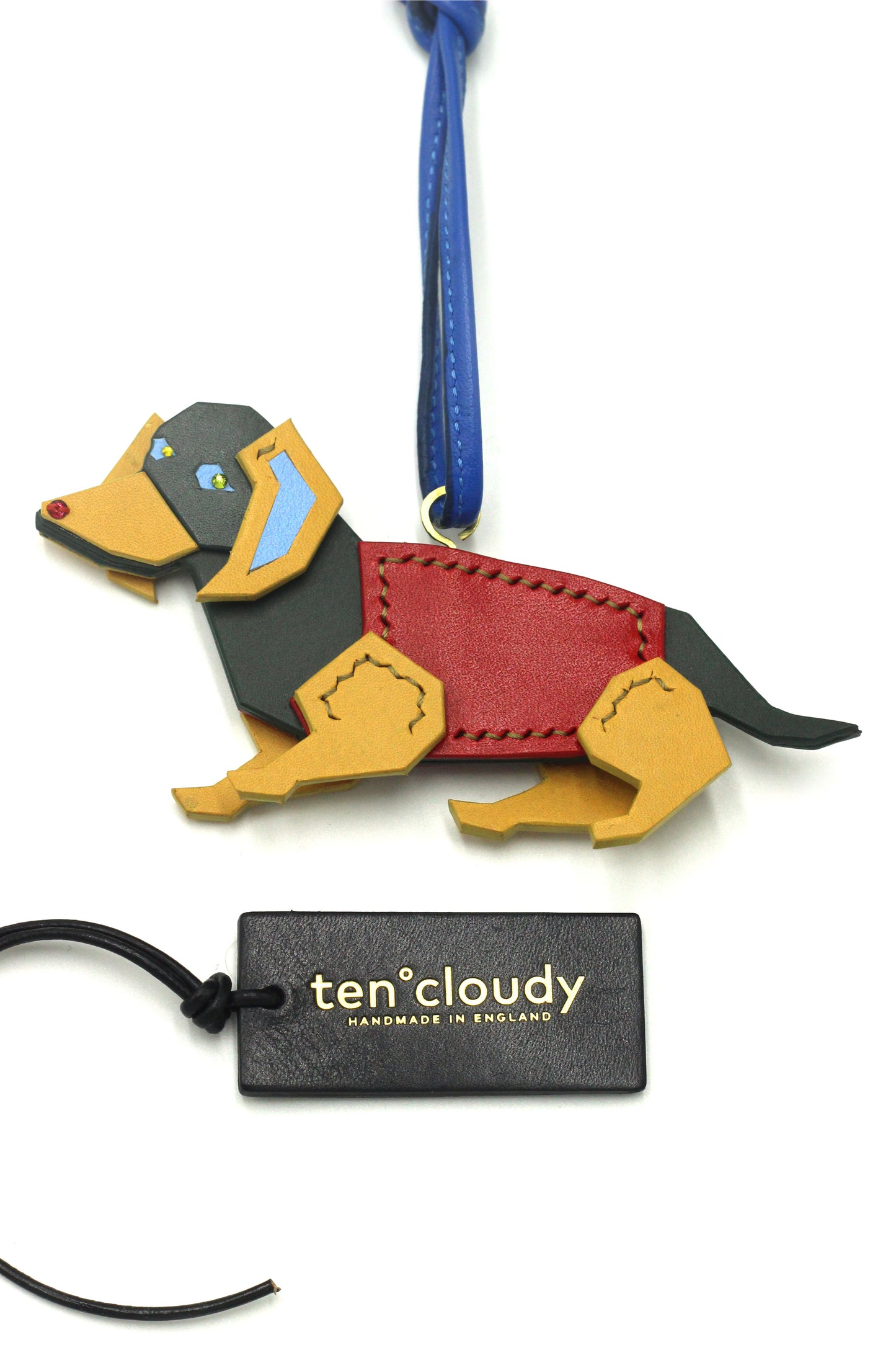 Handmade leather bag charm dachshund