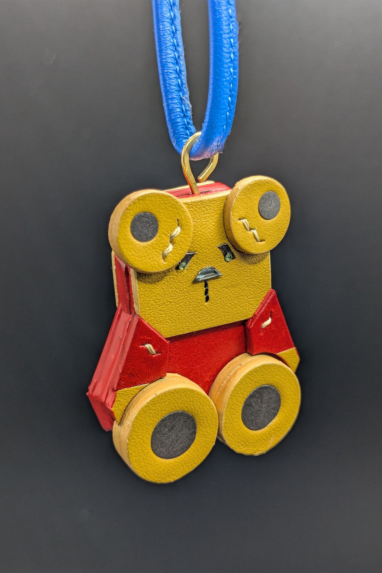 Handmade leather bag charm teddy bear