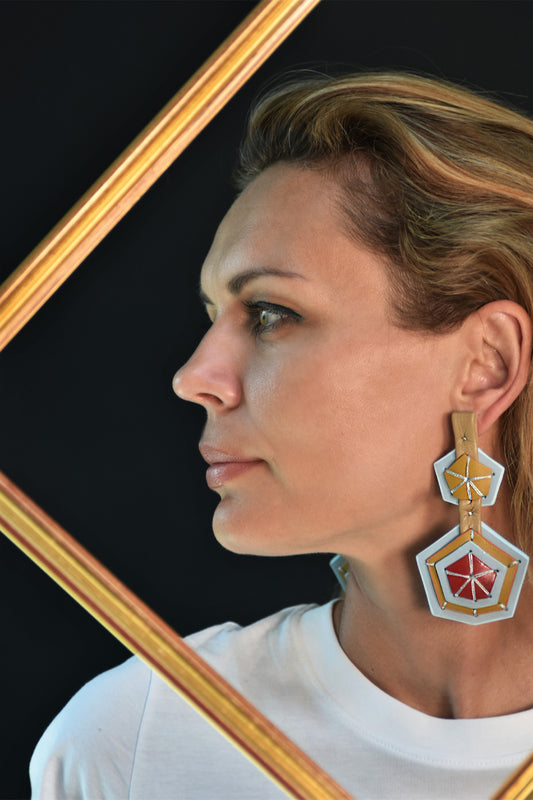 “True gems” long leather earrings