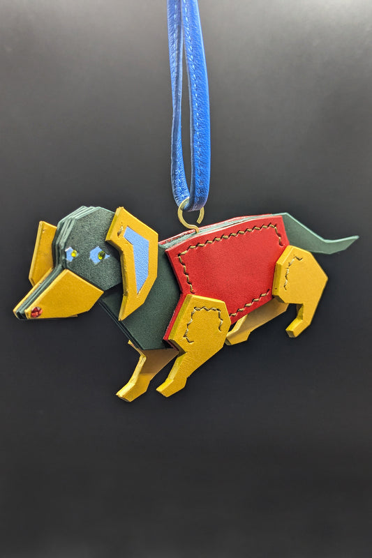 Handmade leather bag charm dachshund