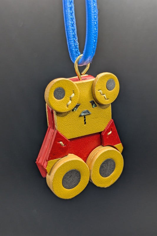 Handmade leather bag charm teddy bear